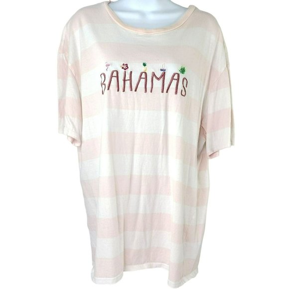 PacSun Tops - Pacsun Embroidered Bahamas T- Shirt Womens LG -90s Style Crew Striped Pink White